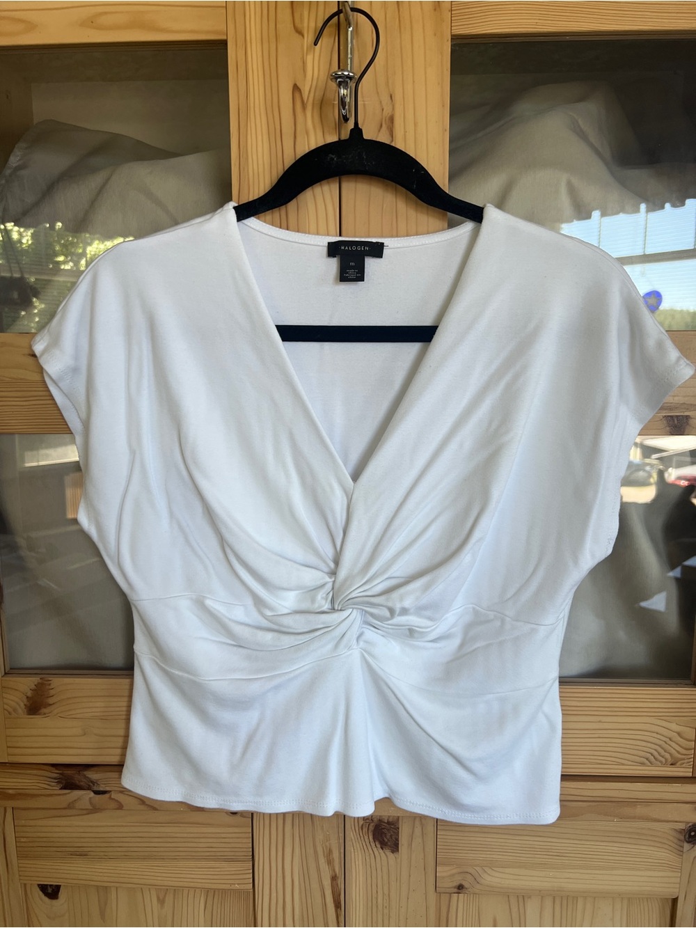 Halogen White Twist-Front Crop Top